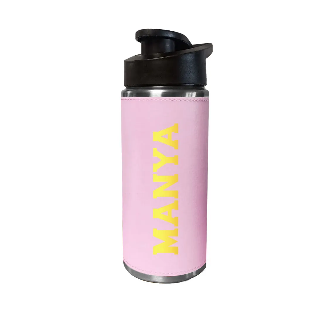 Personalized Water Bottle With Name - Stylish PU Leather Pink Sipper Bottle For Girls  (Gold & Silver)