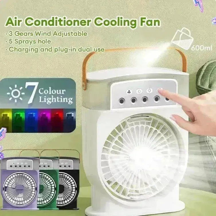 Portable USB Air Conditioner Cooling Fan With 5 Sprays 7 Color Light 600ML Water Tank Spray Mist Air Cooler Humidifiers