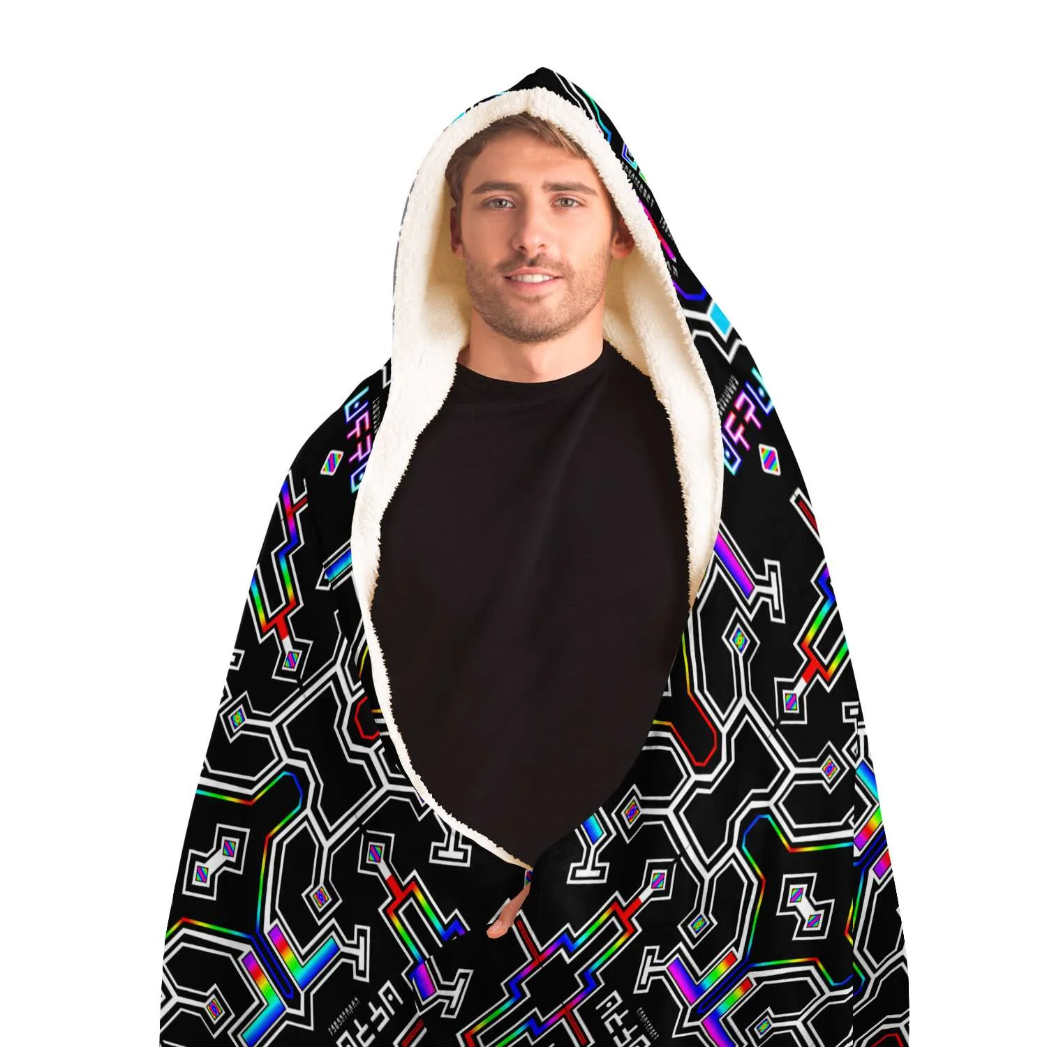 Prismatic Grid Hooded Blanket