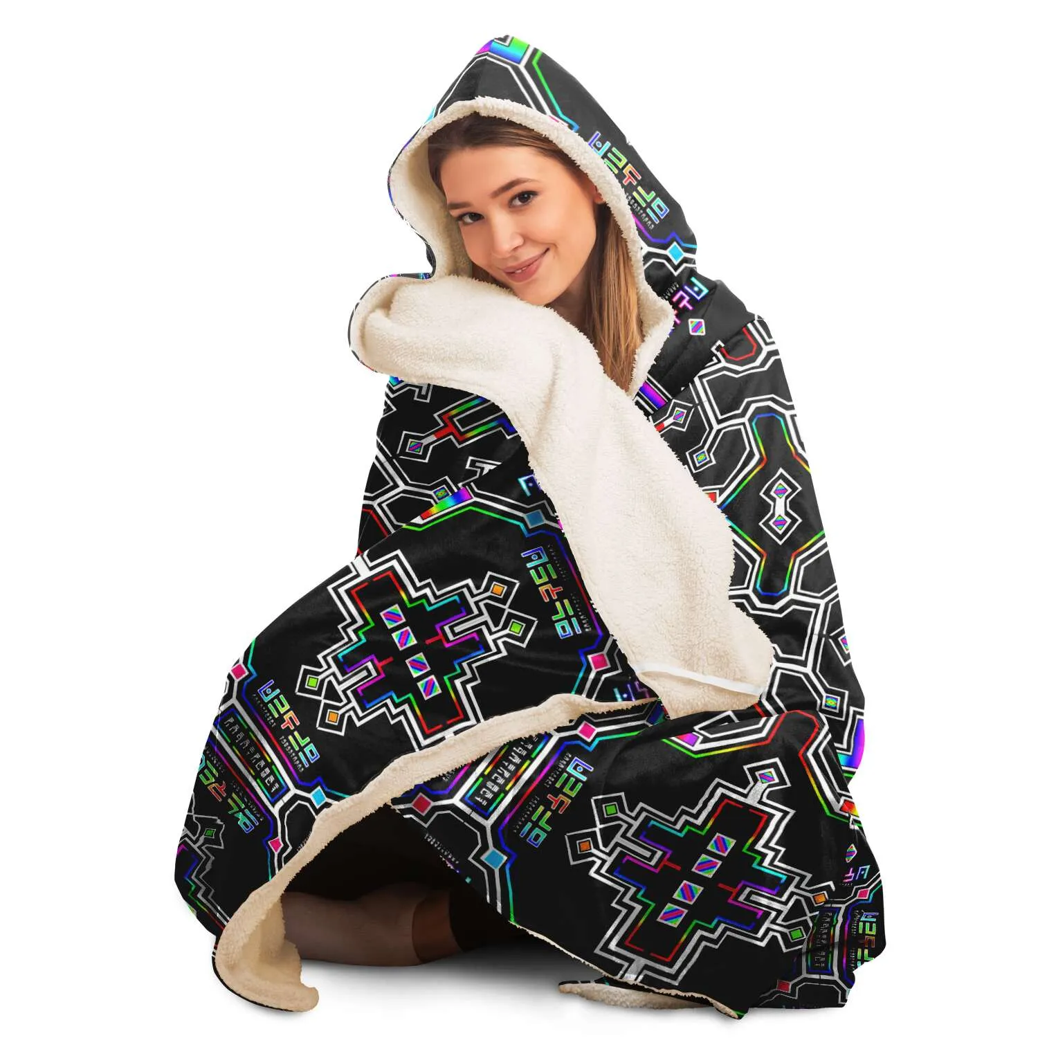 Prismatic Grid Hooded Blanket