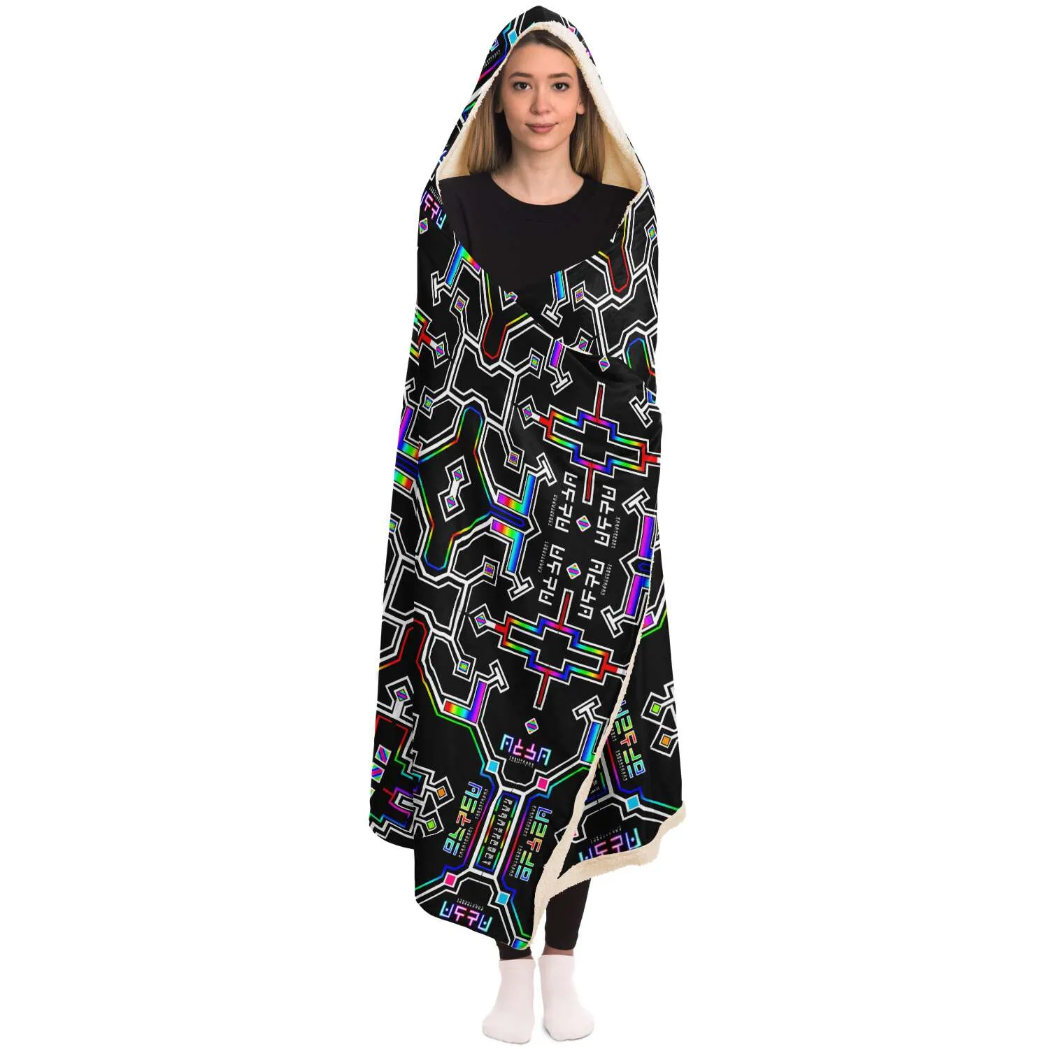 Prismatic Grid Hooded Blanket