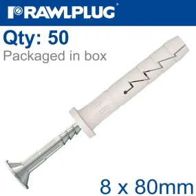 RAWLPLUG NYL NAIL-IN FIXING 8X80MM CYL HEAD X50-BOX RAW R-FX-N-08C080