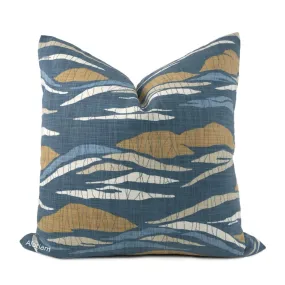 Robert Allen Lotus Hills Slate Blue & Ochre Brown Pillow Cover