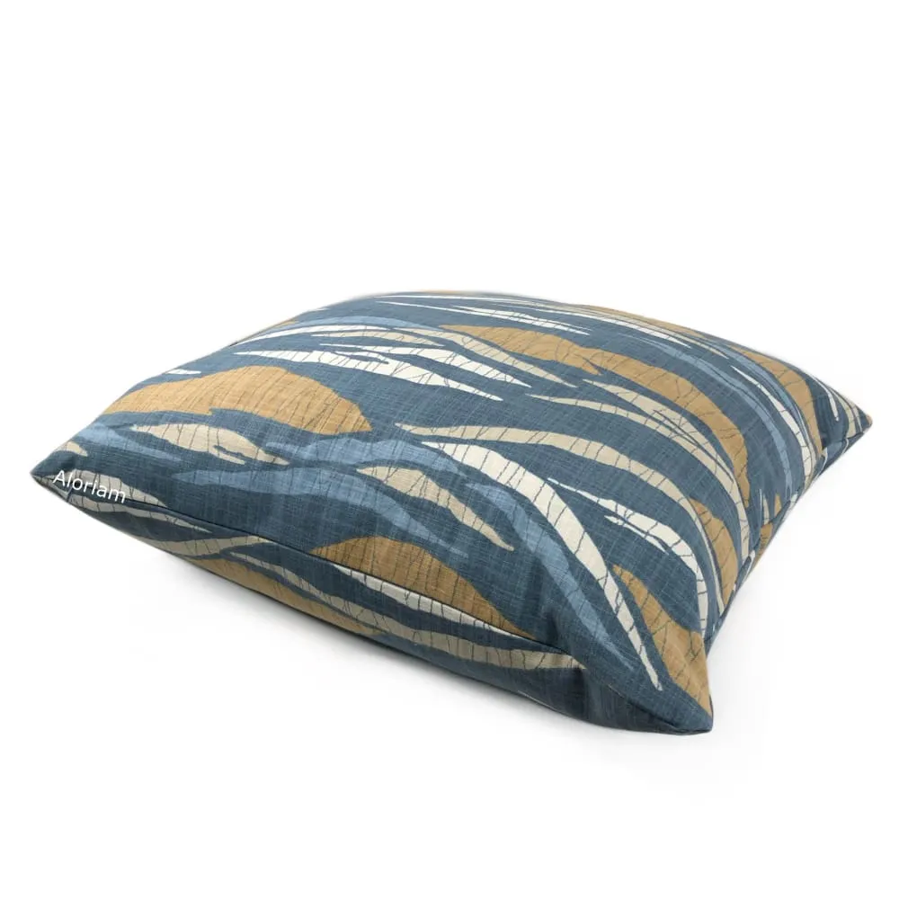 Robert Allen Lotus Hills Slate Blue & Ochre Brown Pillow Cover