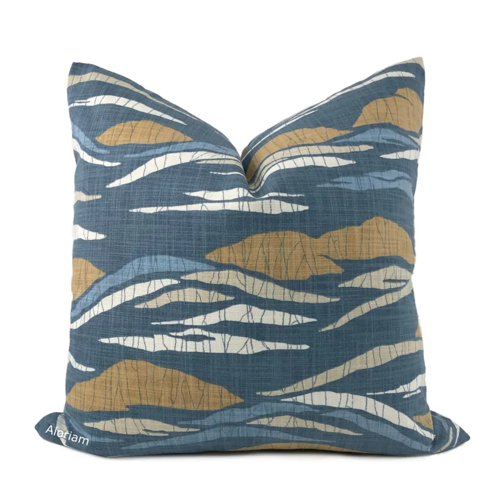 Robert Allen Lotus Hills Slate Blue & Ochre Brown Pillow Cover