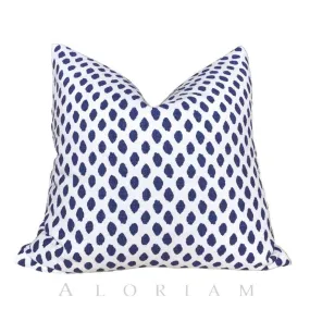 Sahara Ikat Dots Blue White Cotton Throw Pillow Cushion Cover (Made from Lacefield Designs fabric)