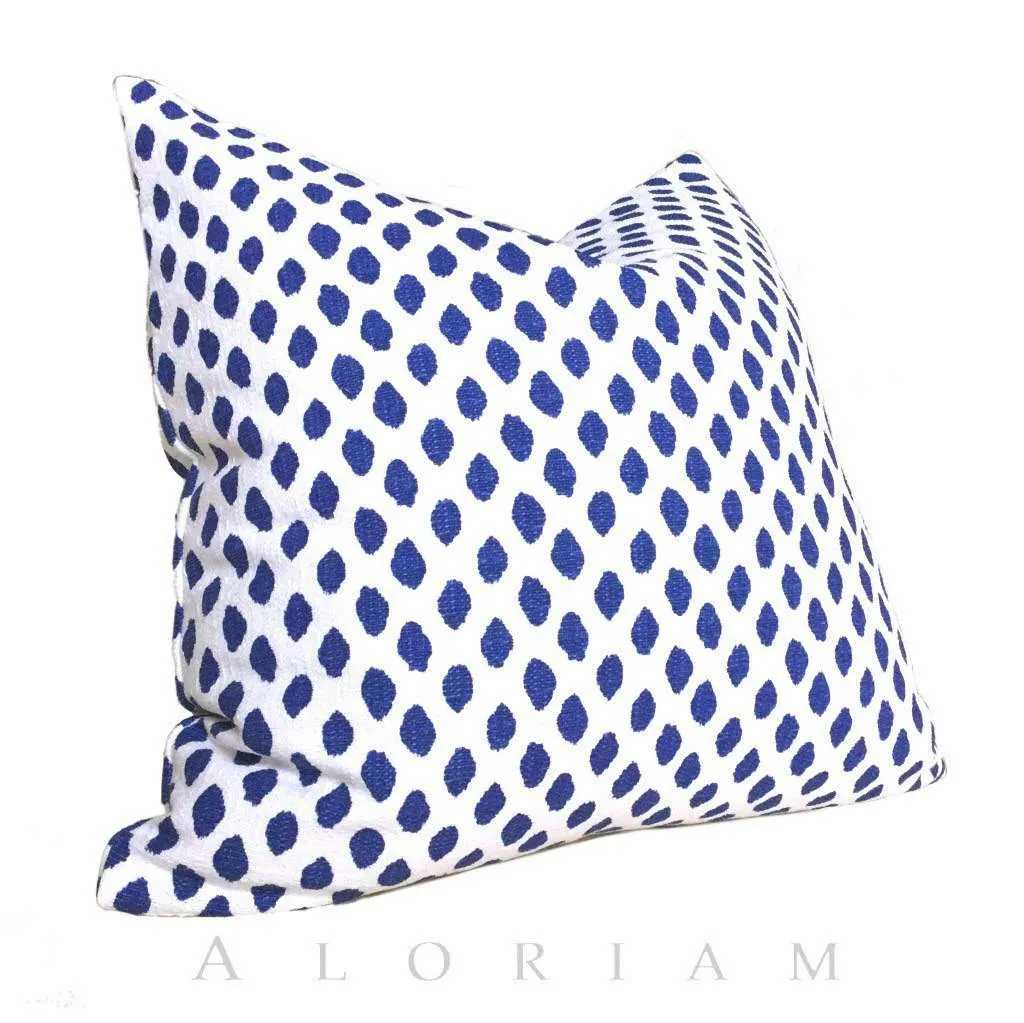 Sahara Ikat Dots Blue White Cotton Throw Pillow Cushion Cover (Made from Lacefield Designs fabric)