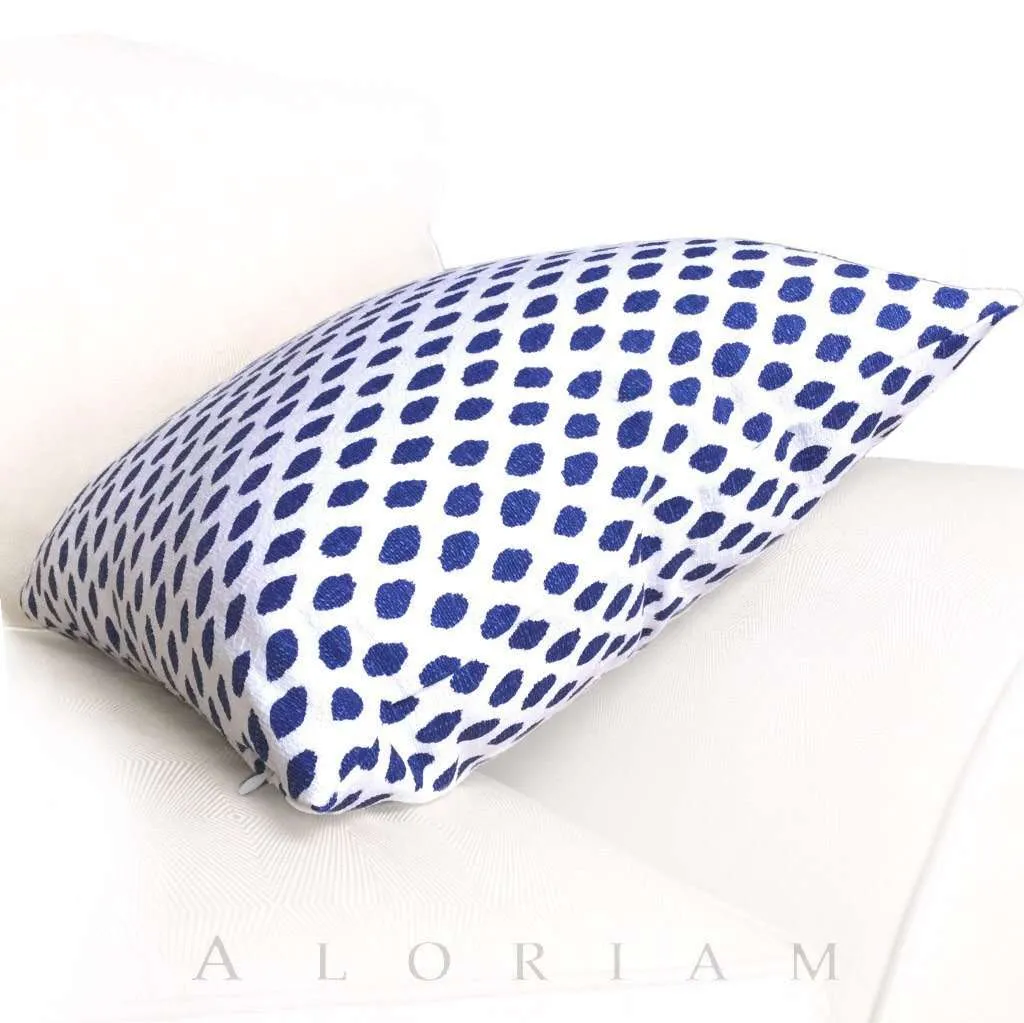 Sahara Ikat Dots Blue White Cotton Throw Pillow Cushion Cover (Made from Lacefield Designs fabric)