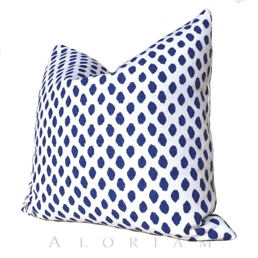 Sahara Ikat Dots Blue White Cotton Throw Pillow Cushion Cover (Made from Lacefield Designs fabric)