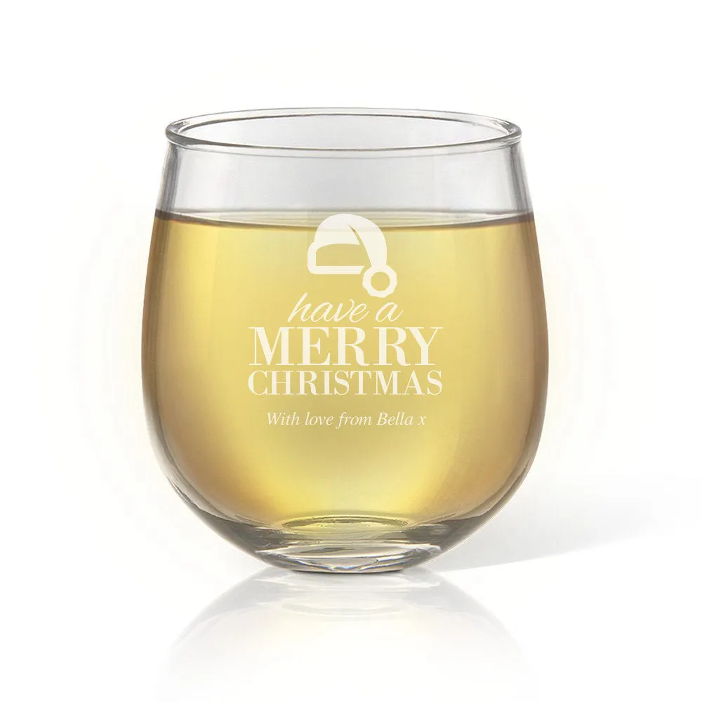 Santa Hat  Stemless Wine Glass