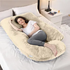 Serenity Velvet Pregnancy Pillow G-Shape Full Body Pillow  With Removable Cover Ivory