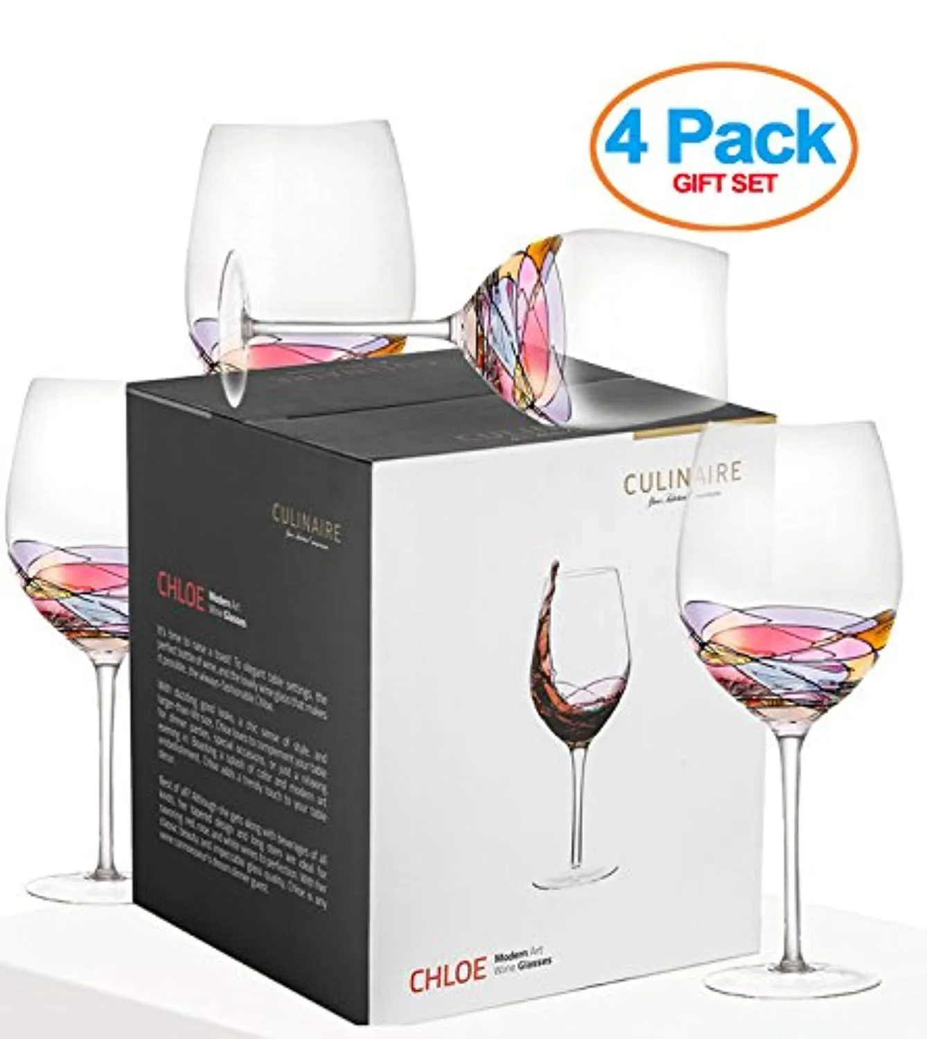 Set Of 4 - Hand Painted, Exquisite Design, Wine Glasses