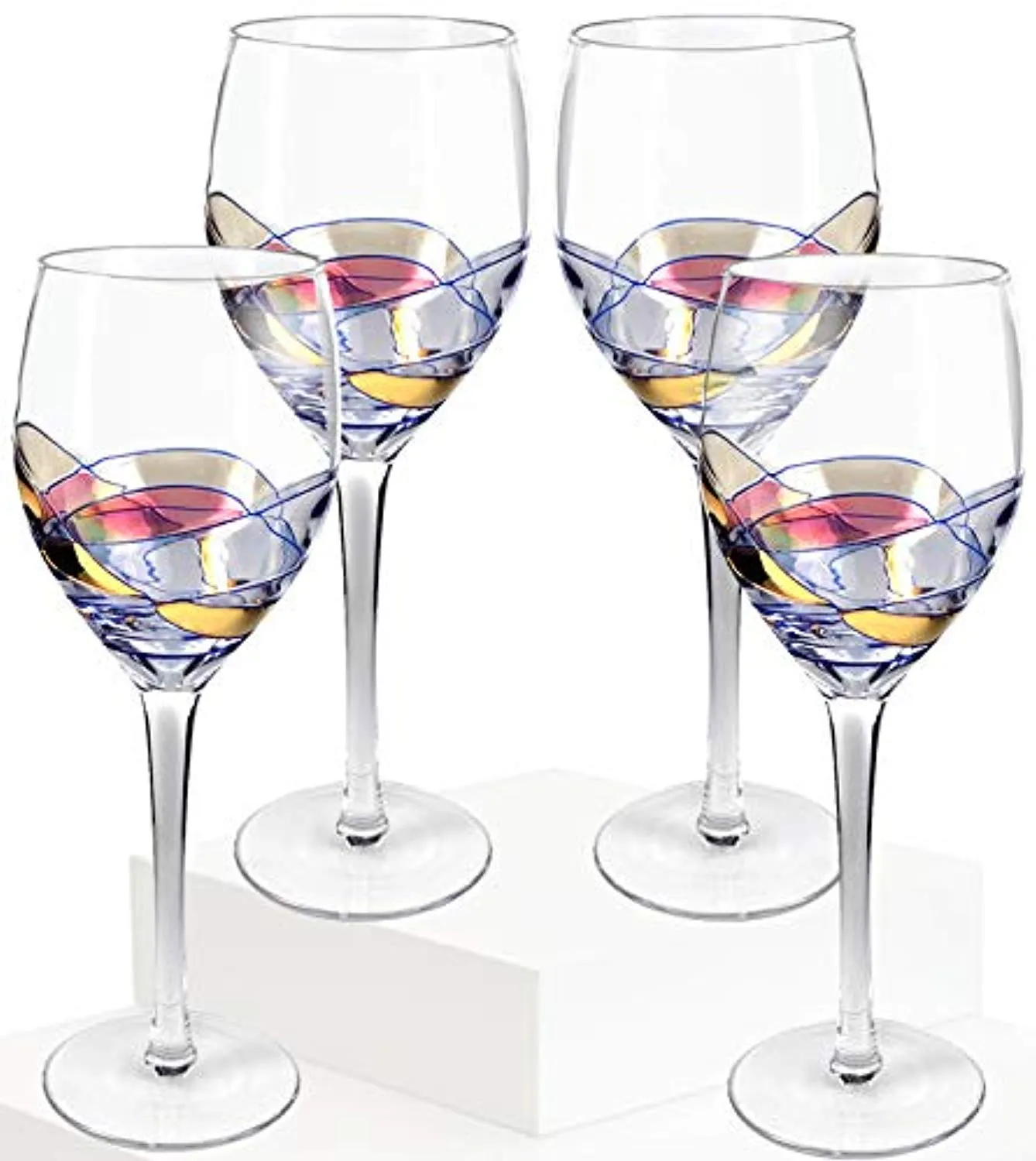 Set Of 4 - Hand Painted, Exquisite Design, Wine Glasses