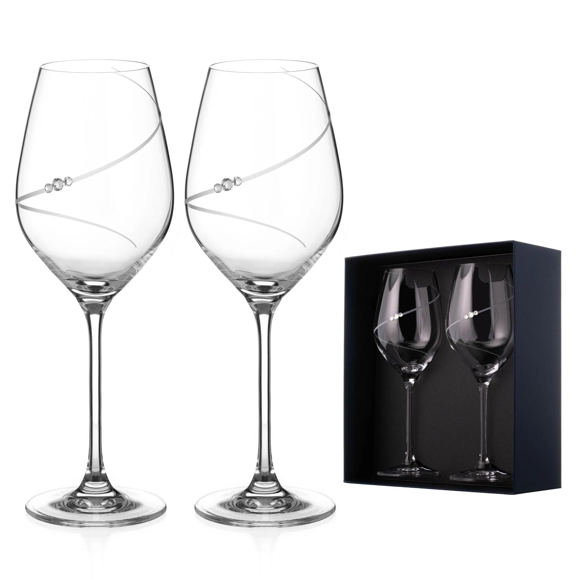 Silhouette White Wine Glasses Adorned with Swarovski® Crystals – Set of 2 - Made In United Kingdom