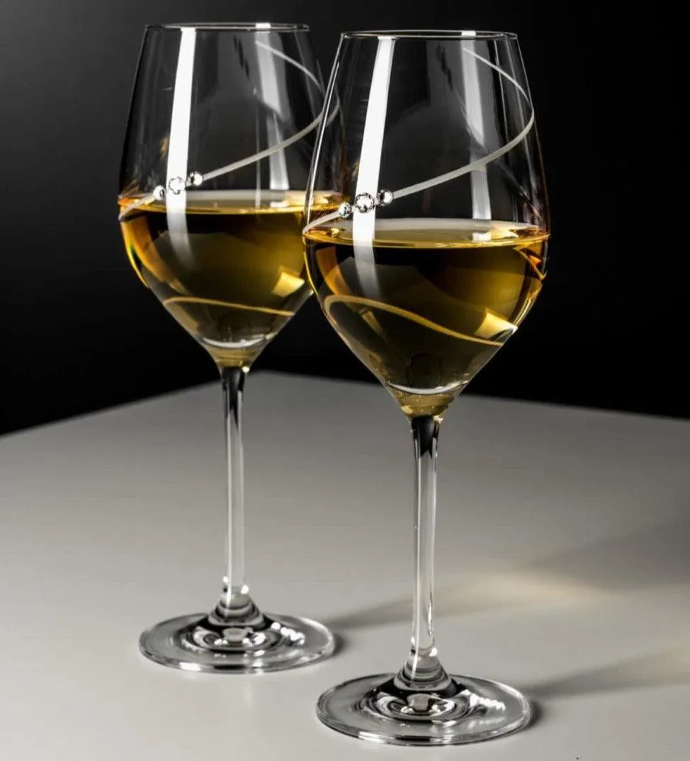 Silhouette White Wine Glasses Adorned with Swarovski® Crystals – Set of 2 - Made In United Kingdom