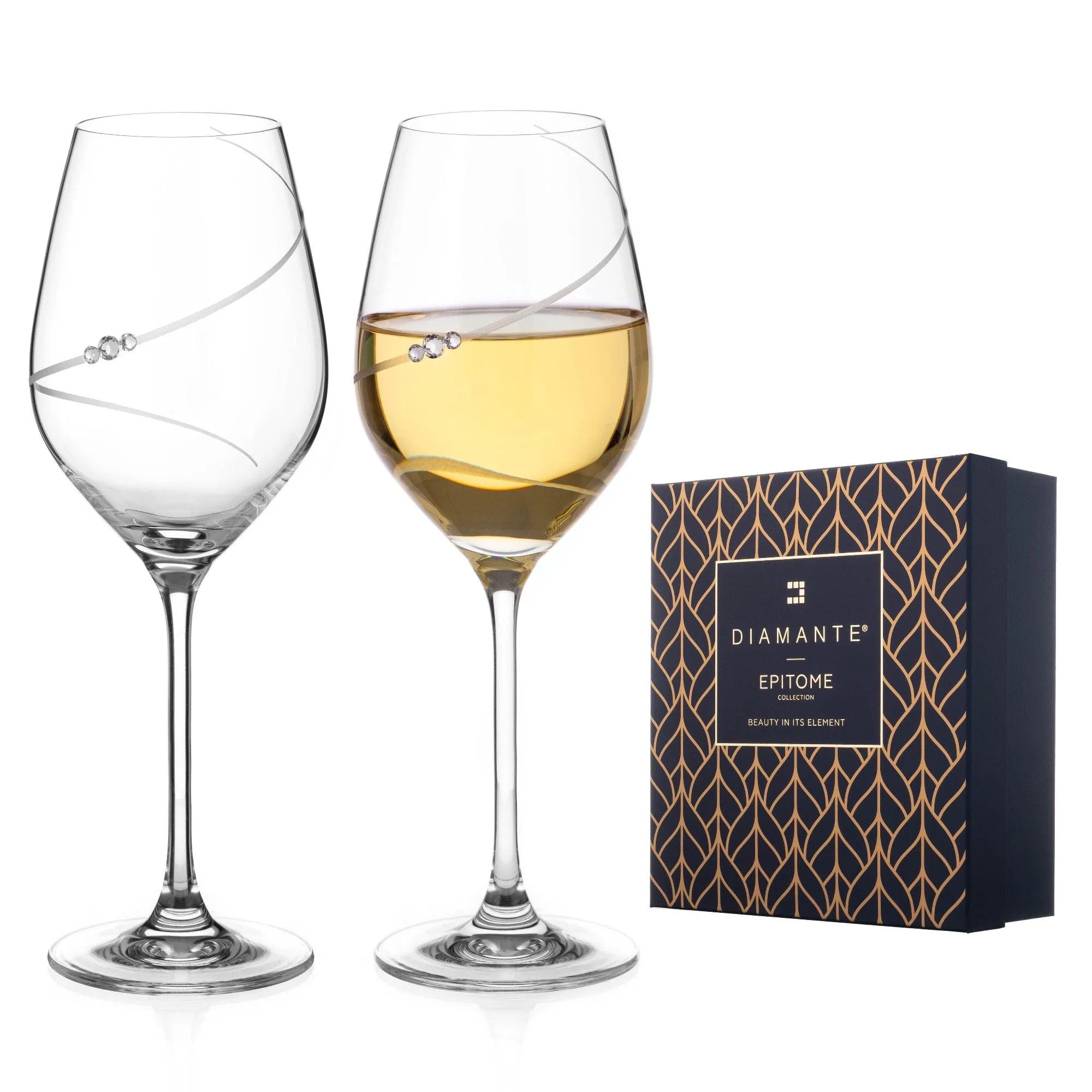 Silhouette White Wine Glasses Adorned with Swarovski® Crystals – Set of 2 - Made In United Kingdom