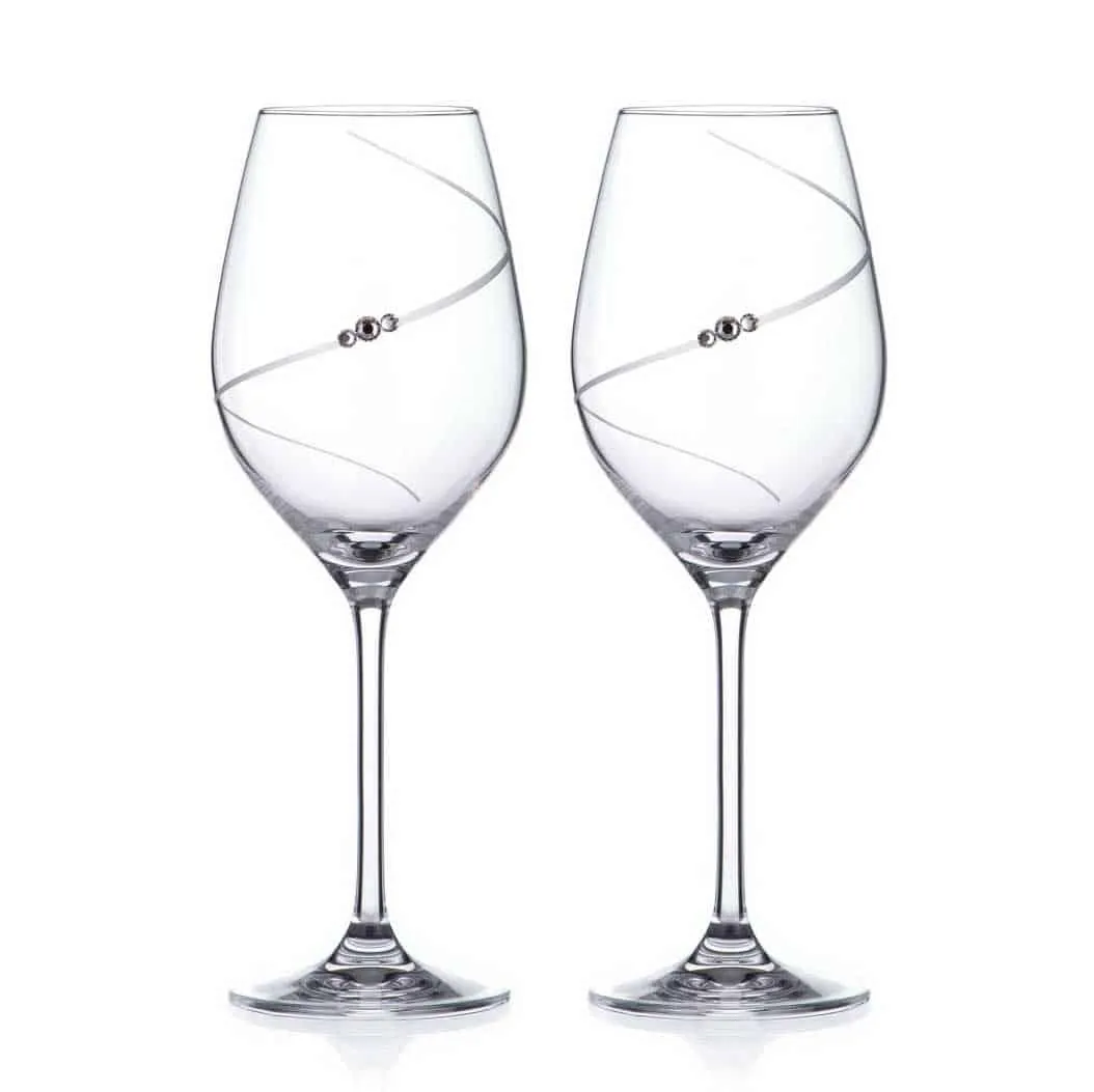 Silhouette White Wine Glasses Adorned with Swarovski® Crystals – Set of 2 - Made In United Kingdom