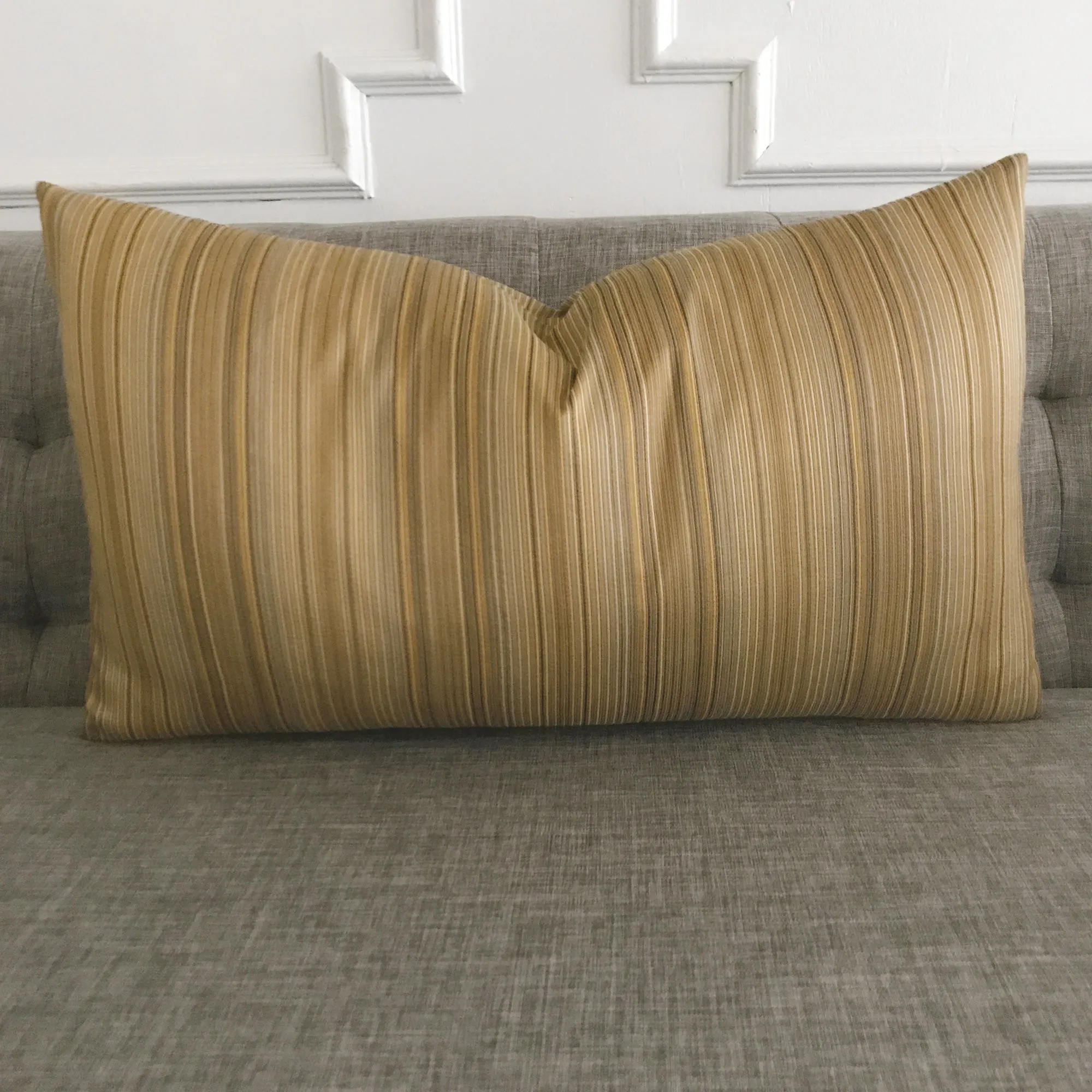 Silk Bronze Blue Striped Lumbar Pillow Cover 15x26