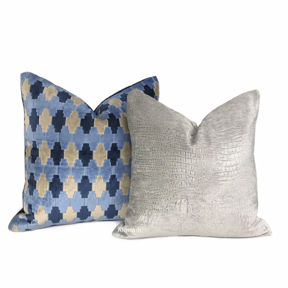 Silver Gray Alligator Skin Pattern Chenille Pillow Cover