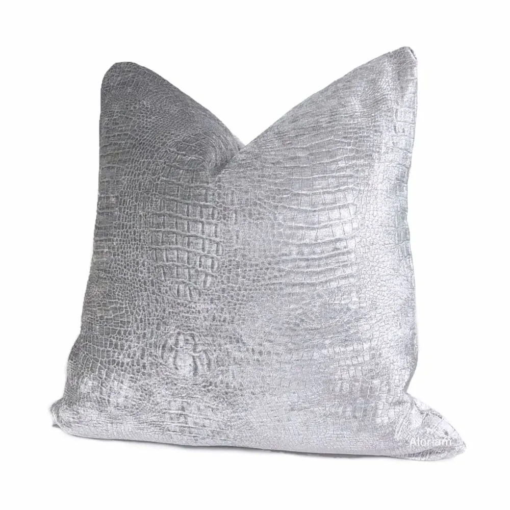 Silver Gray Alligator Skin Pattern Chenille Pillow Cover