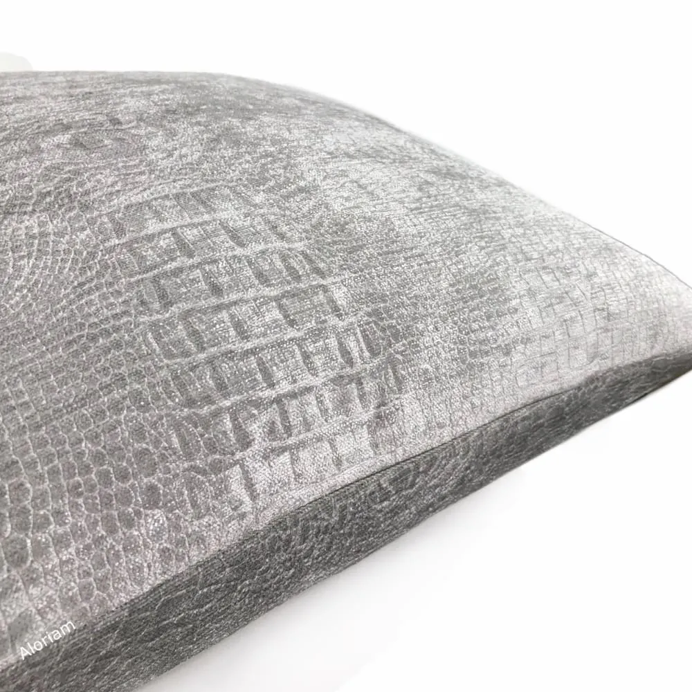 Silver Gray Alligator Skin Pattern Chenille Pillow Cover