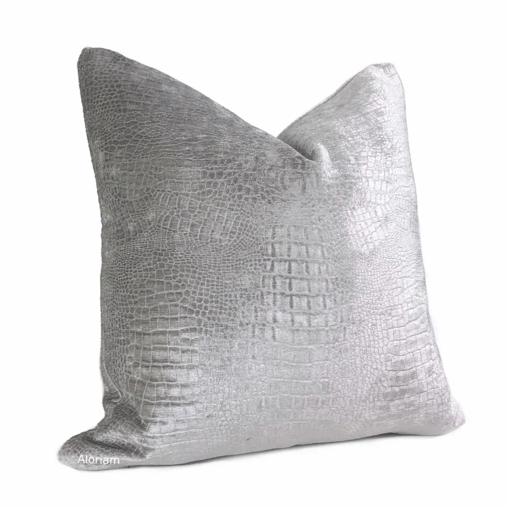 Silver Gray Alligator Skin Pattern Chenille Pillow Cover