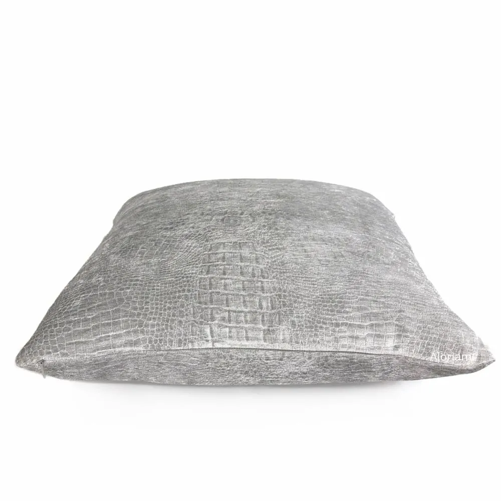 Silver Gray Alligator Skin Pattern Chenille Pillow Cover