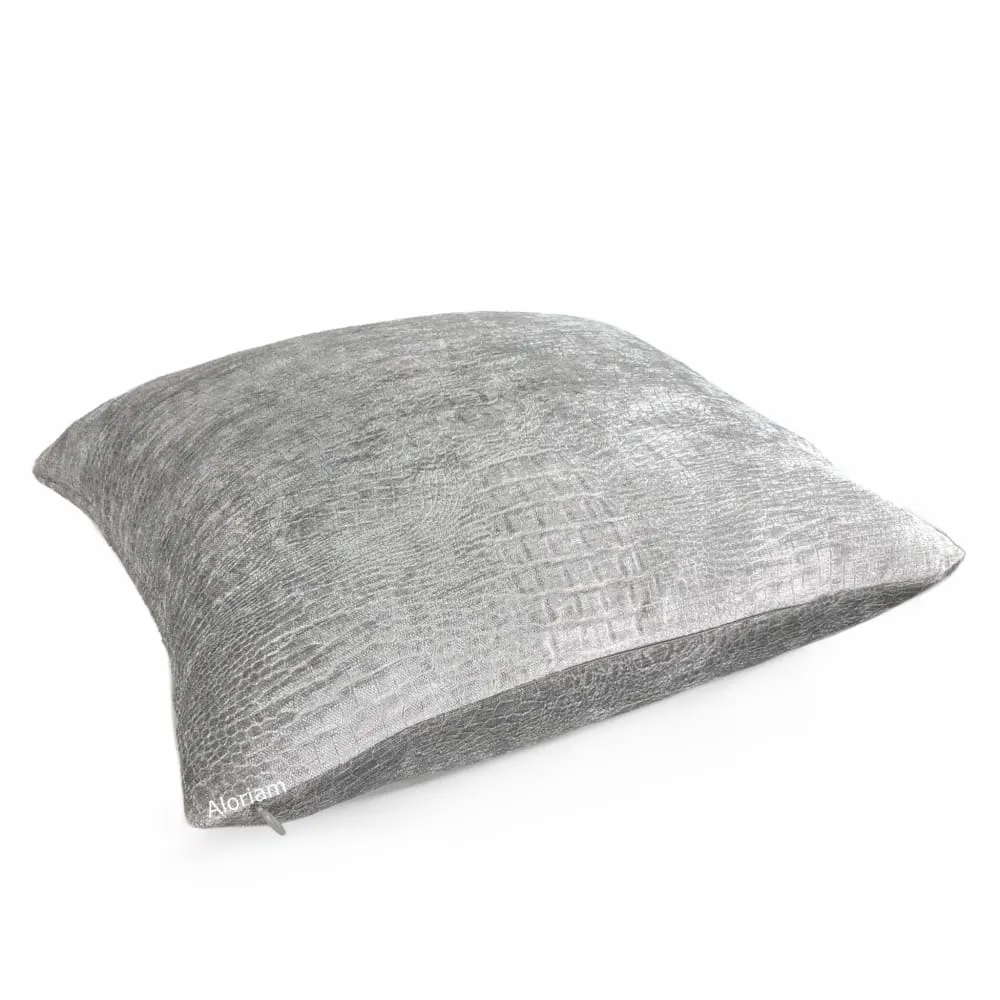 Silver Gray Alligator Skin Pattern Chenille Pillow Cover