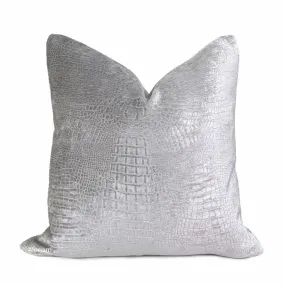 Silver Gray Alligator Skin Pattern Chenille Pillow Cover