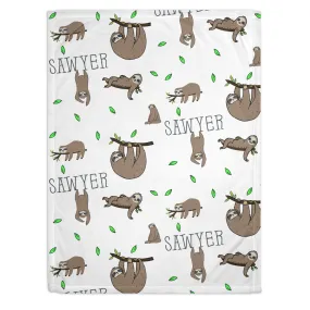 Sloth Daze Print Personalized Minky Blanket