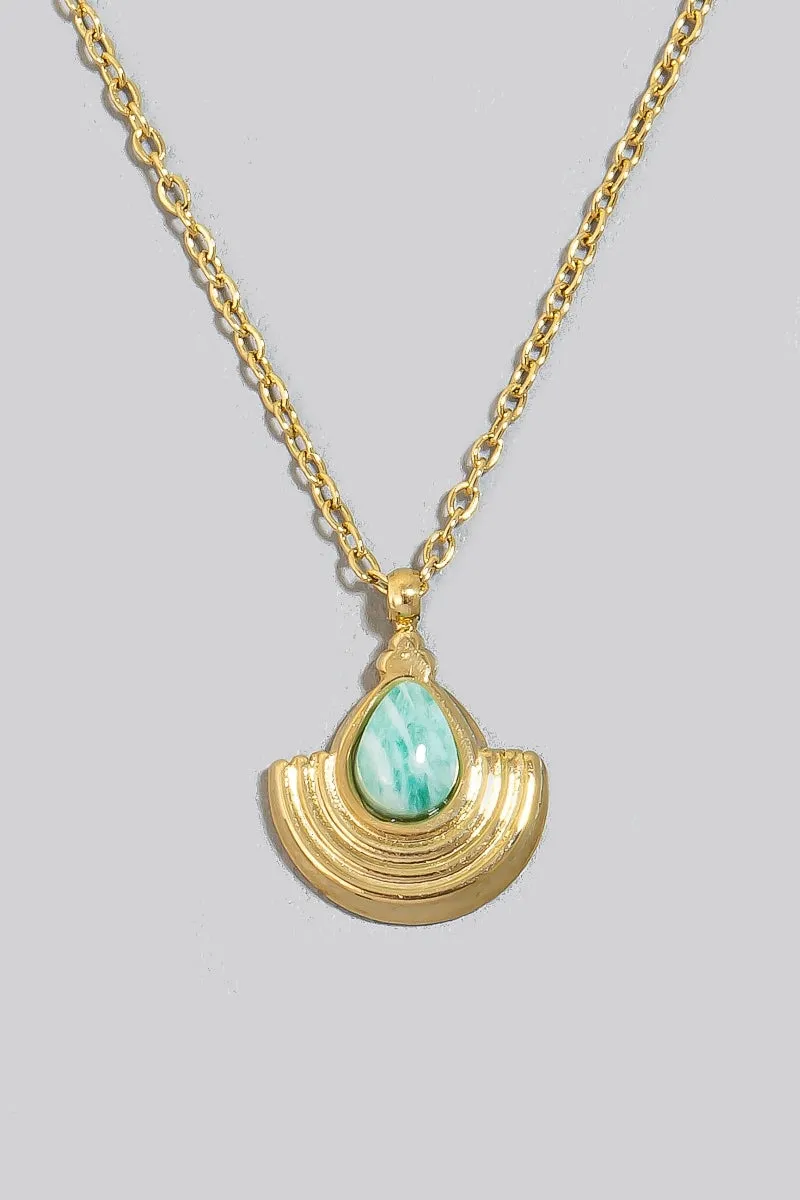 Small Stone Fan Gold Necklace (Assorted Colors)