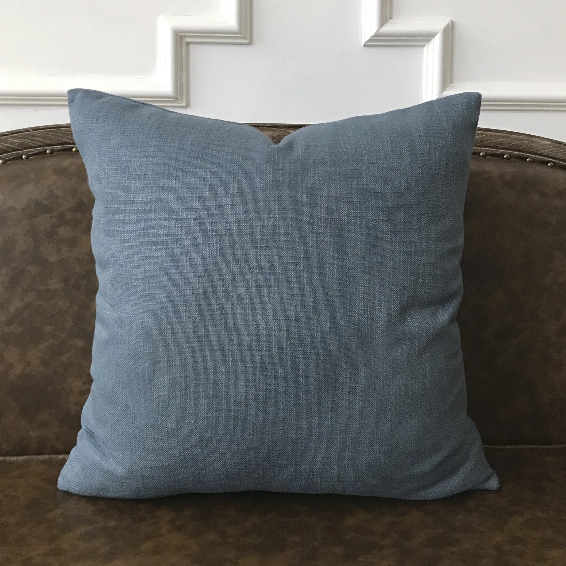 Smoky Blue Solid Throw Pillow Cover 22x22