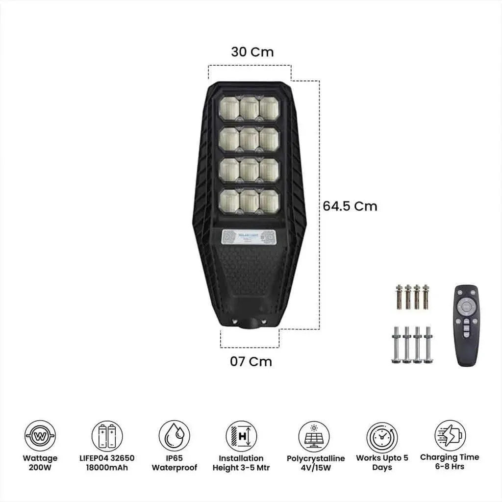 Solar LED Automatic Street Light Waterproof for Outdoor, Home & Garden with Remote Control ,Renewed (200W)