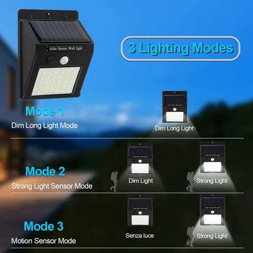 Solar Motion Light Outdoor 30 LED Wireless Security Wall Lamp IP65