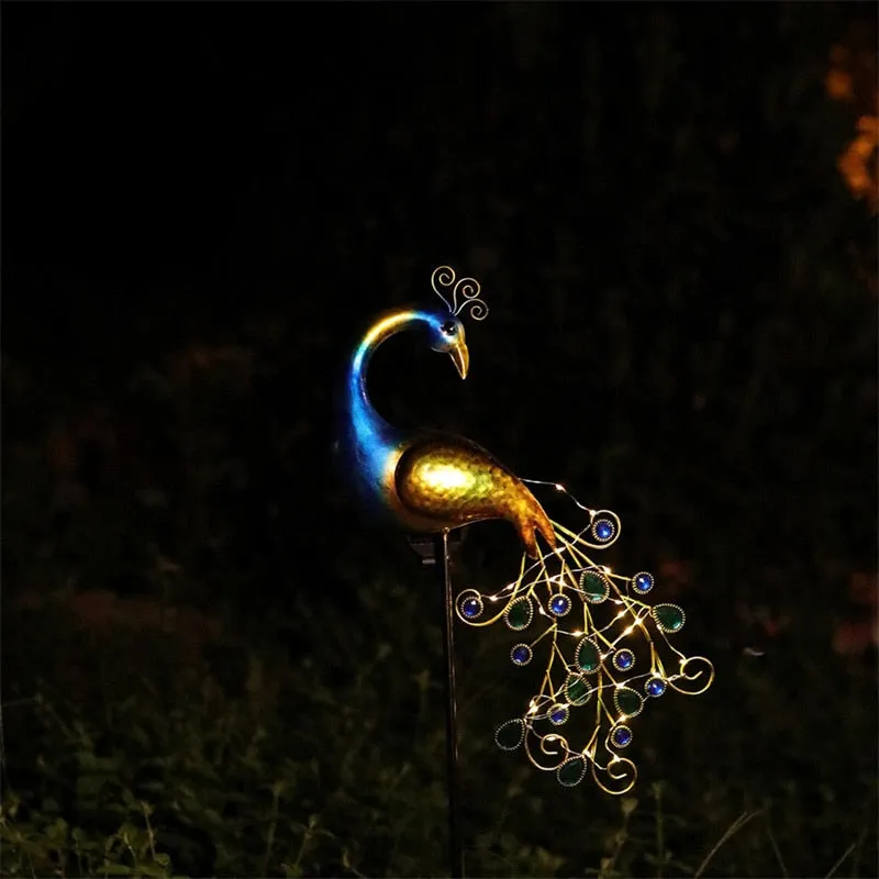 Solar Peacock Lights Outdoor LED Light Metal Peacock Statues Figurine Lawn Landscape For Yard Path Garden Decoration Sculpture