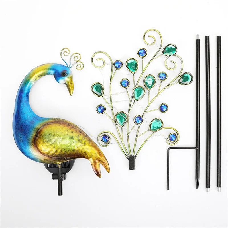 Solar Peacock Lights Outdoor LED Light Metal Peacock Statues Figurine Lawn Landscape For Yard Path Garden Decoration Sculpture