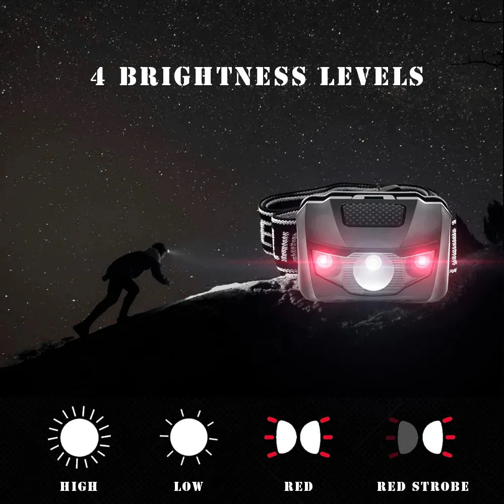 SOLOLANDOR 4 Modes Waterproof Q5 LED Headlamp Red Flash lights Super Bright Headlight Head lamp AAA Torch Lanterna with Headband