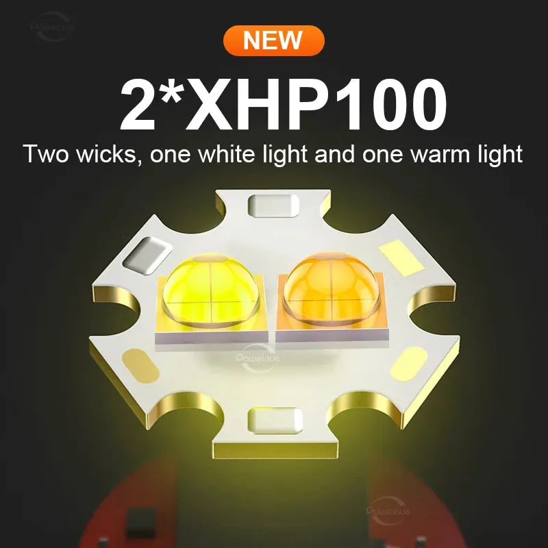 Super XHP100 Powerful LED Headlamp High Power Head Lantern Flashlight USB Rechargeable Headlight Yellow Light Head Lamps Camping