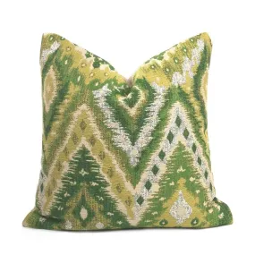 Tabriz Green & Beige Ikat Ethnic Pillow Cover