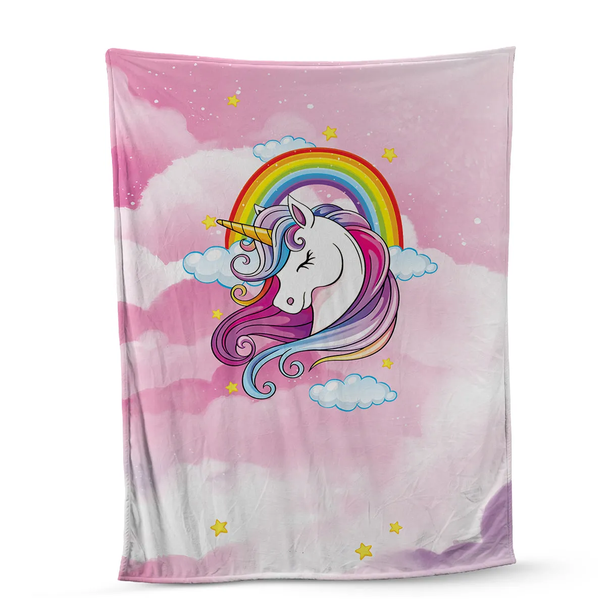 Teesdily | Unicorn Mythical Cartoon Fleece Blanket Personalized Kid's Name Baby Girls Nursery Bedroom Decor Daughter Gift Birthday