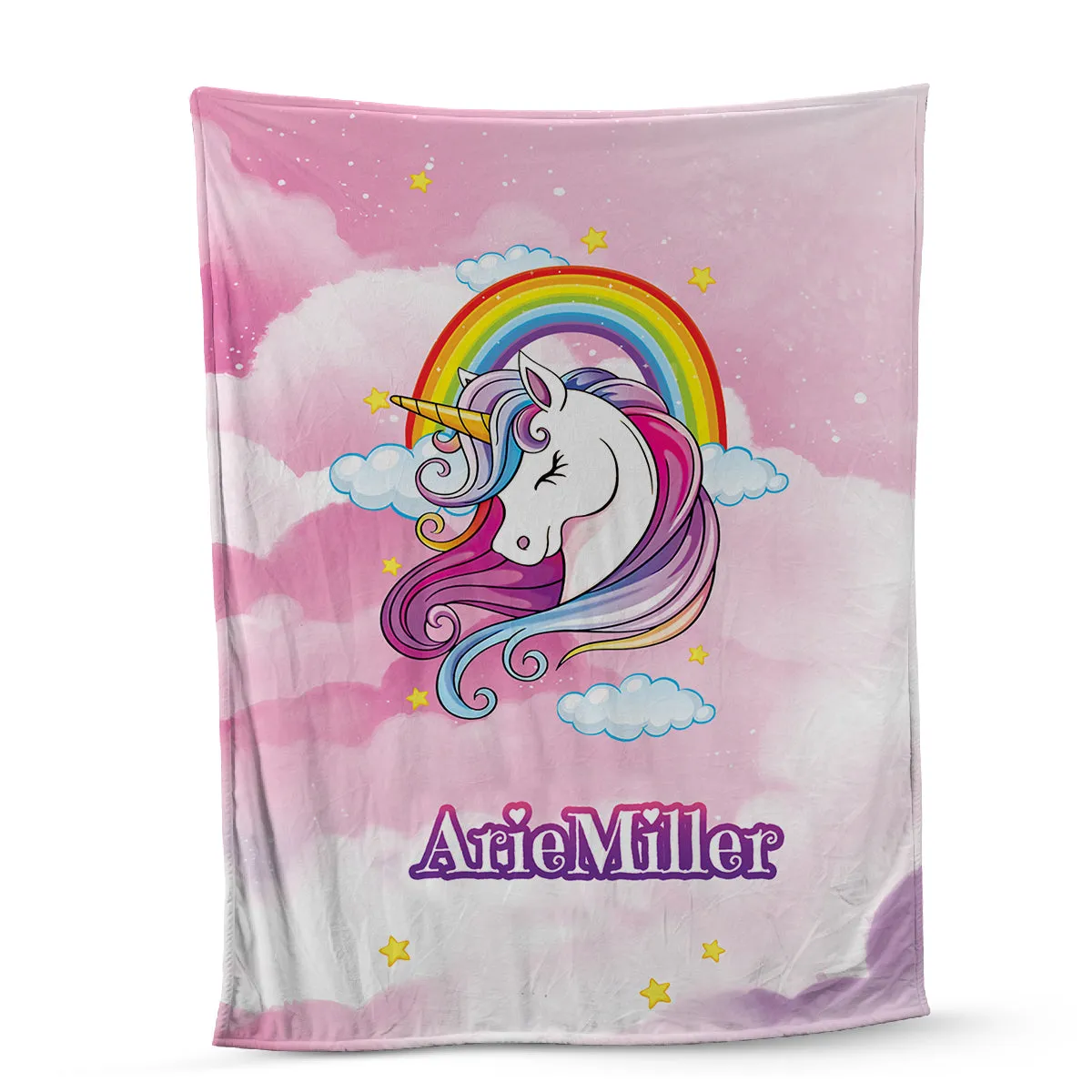 Teesdily | Unicorn Mythical Cartoon Fleece Blanket Personalized Kid's Name Baby Girls Nursery Bedroom Decor Daughter Gift Birthday