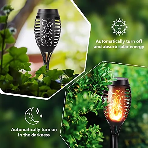 Toodour Solar Torch Flame Lights, 6 Pack Solar Halloween Lights Outdoor with Flickering Flame, Waterproof Solar Pathway Lights Landscape Decoration Lighting for Garden, Lawn, Yard, Halloween Decor