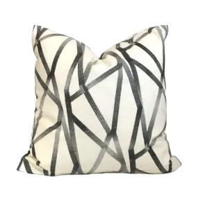 Trevi Modern Abstract Lines Gray Cream Cotton Print Pillow Cover