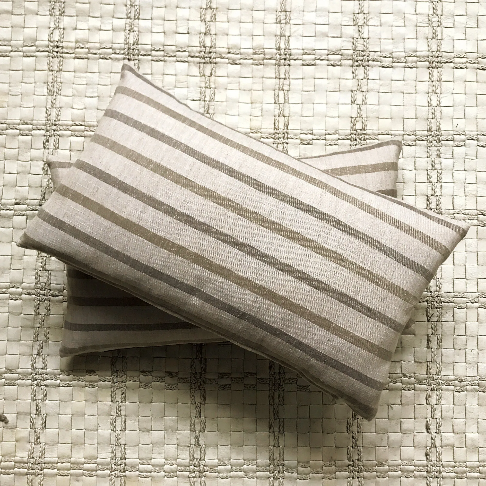 Urban Rustic Neutral Gray Wide Stripe Linen Luxury Lumbar Pillow Cover 15x26