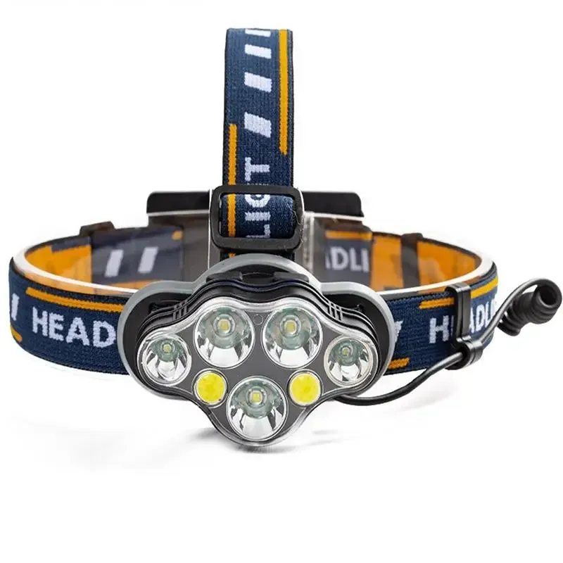 USB Rechargeable Headlamp 8 LED Headlights with Helmet Clip Red Warning Lights Head Flashlight for Outdoor Camping Fishing