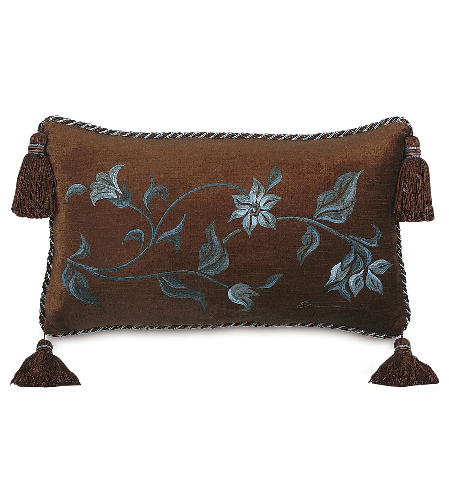 Valencia Brown Velvet Hand-Painted Lumbar Pillow Cover 13x22