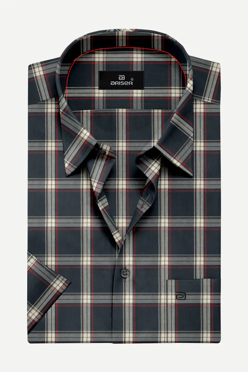 Vegas - Charcoal With Light Gray Checked Shirts For Mens | Ariser