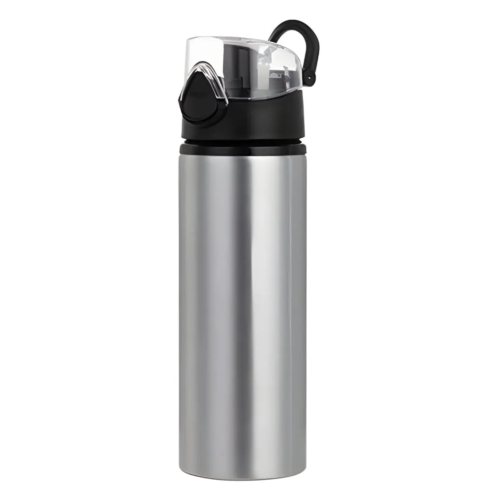 Water Bottles - BLACK - Coloured Flip Lid - 750ml - Silver