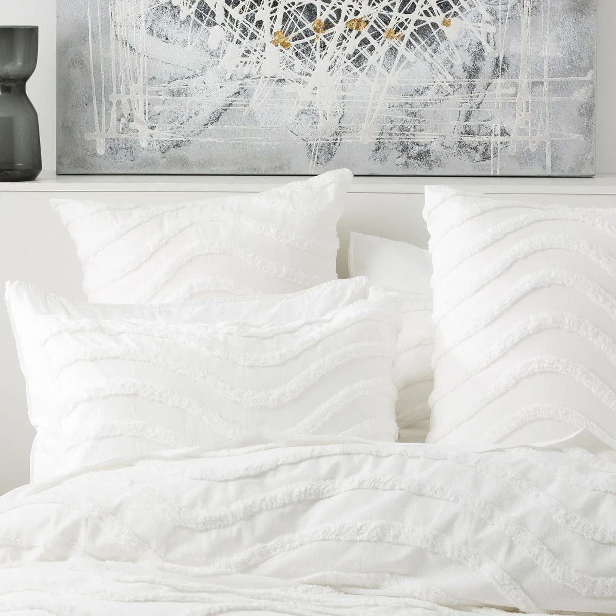 Wave WHITE European Pillowcases by Cloud Linen