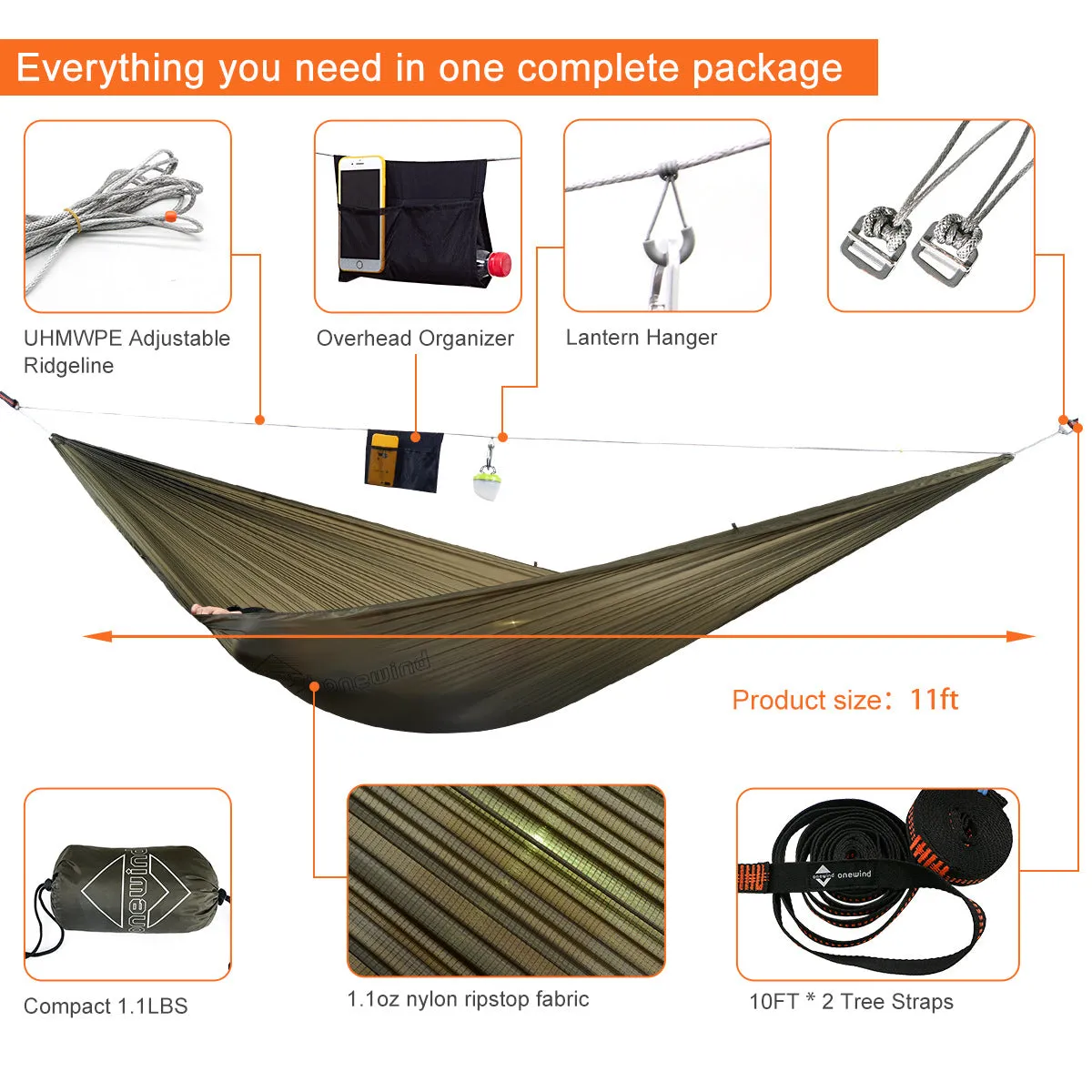 Whirlwind 11' Ultralight  Camping Hammock